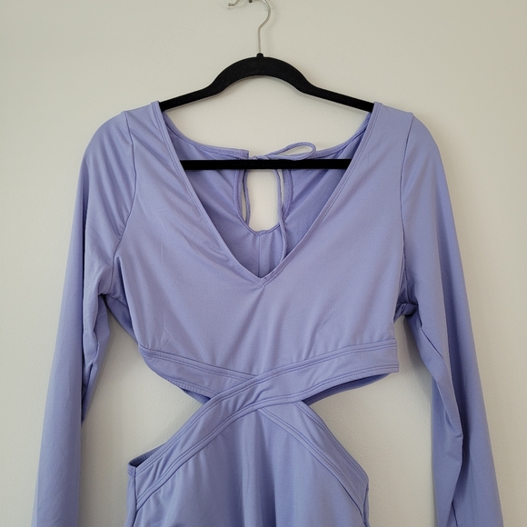 HURLEY Long Sleeve Waist Cutout One Piece Lilac Lavender Swimsuit - Picture 4 of 7